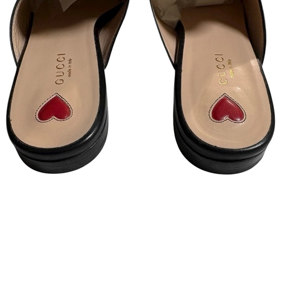 Gucci Princetown Leather Mules Black | Gold Horsebit & Red Heart Size 38 | 8 US - Picture 6 of 14
